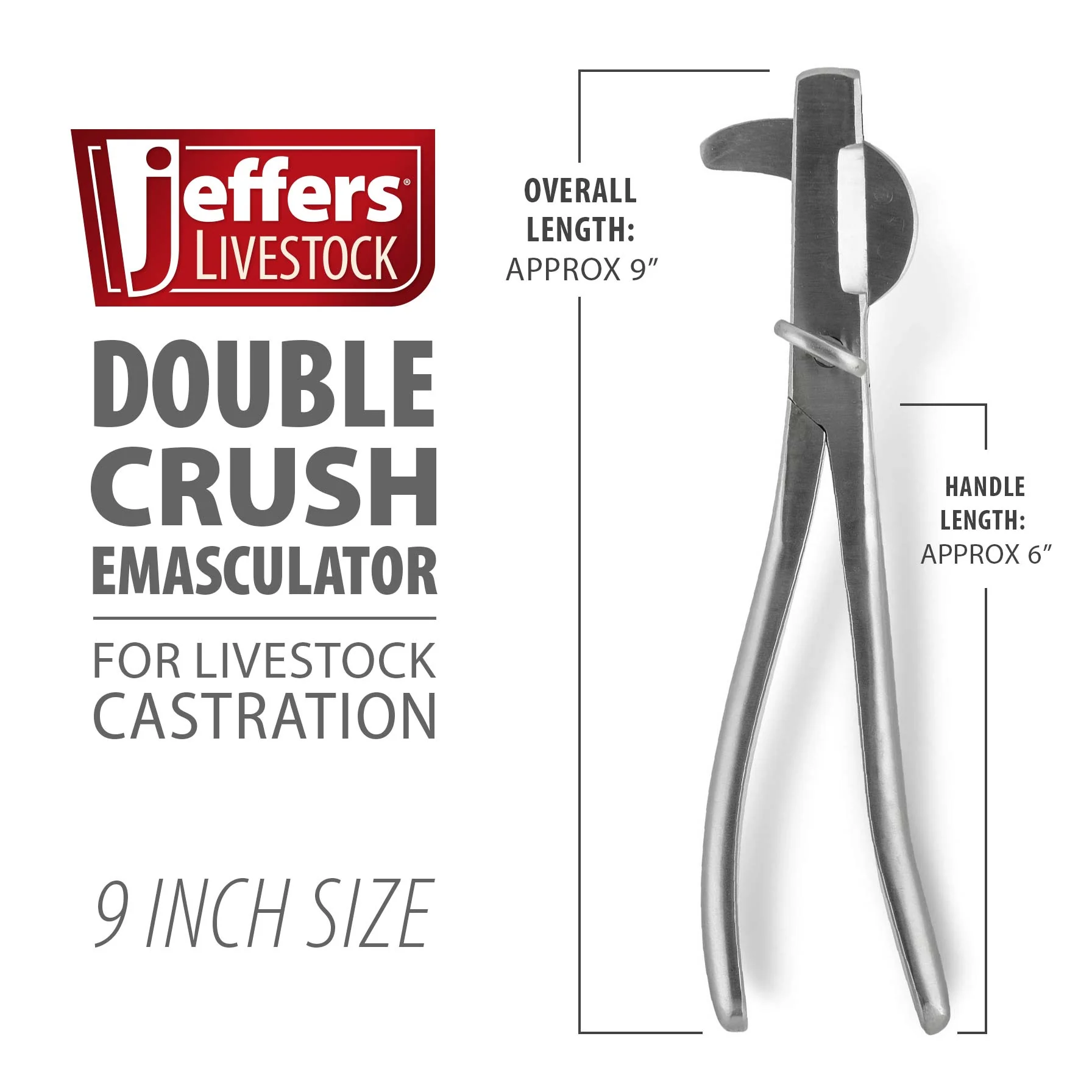 Jeffers Double Crush Emasculator in Stainless Steel, 9" or 12" - Image 2
