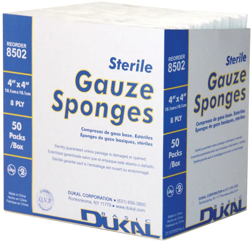 Medical Sterile Gauze Sponges 4" x 4" – Latex-Free 8-Ply Cotton Pads for Wound Care, 50 Count
