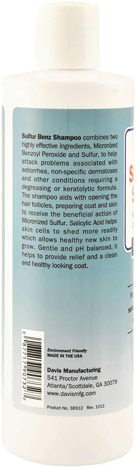 Davis Sulfur Benz (Benzoyl Peroxide) Pet Shampoo for Dermatitis & Dry Skin - Image 2