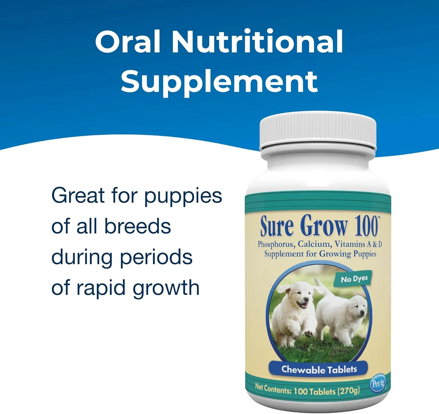 PetAg Sure Grow 100 Puppy Supplement, 100 Count Chewable Tablets - Image 2