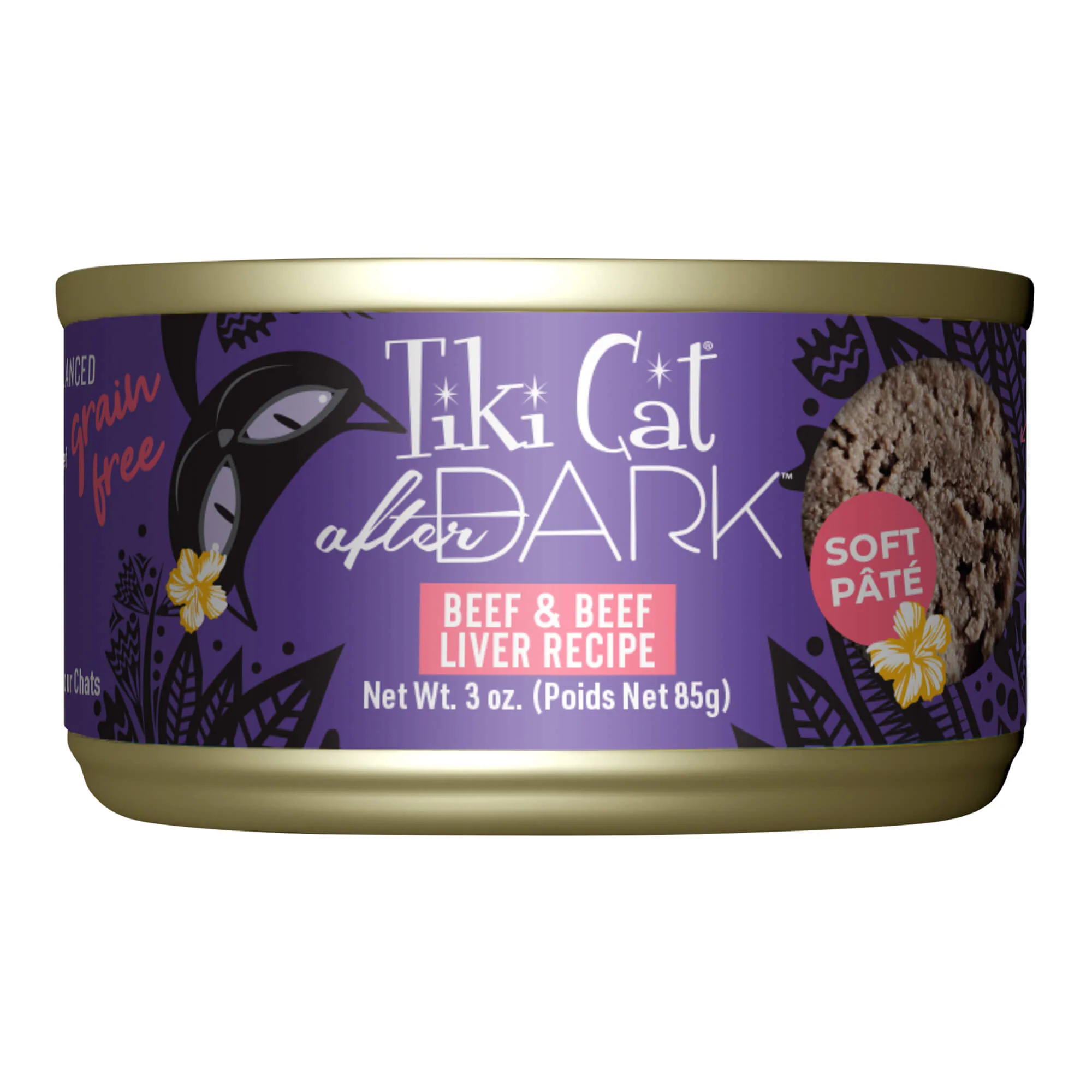 Tiki Cat After Dark Pâté Wet Cat Food, Grain-Free, High-Protein, Adult Cat Meal with Organ Meats – 3 oz Cans, Case of 12