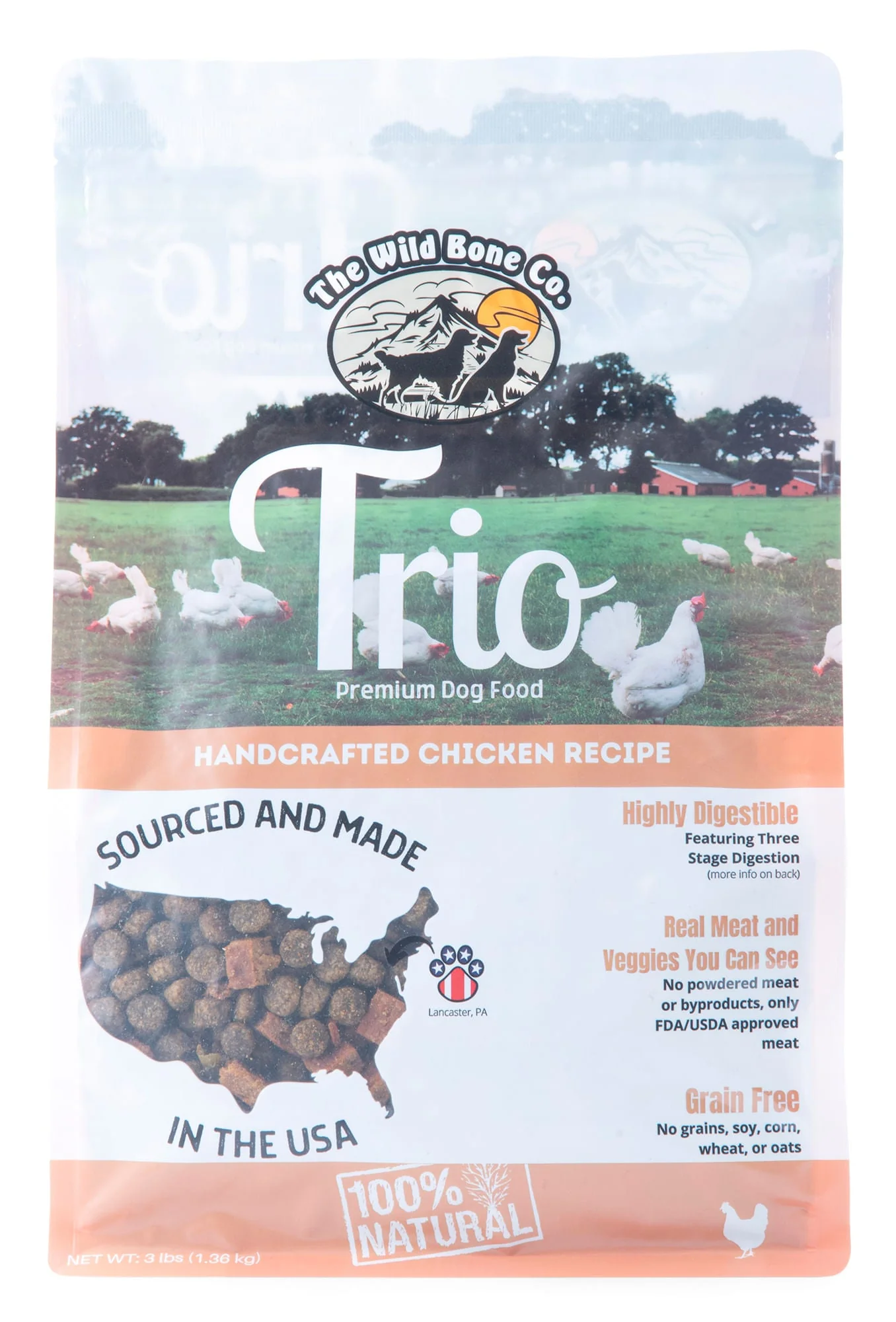 The Wild Bone Company Trio Premium Grain Free Dry Dog Food, 3 lb