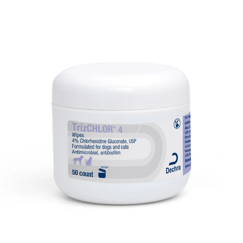 TrizCHLOR 4 Wipes – Antimicrobial Skin Care for Dogs & Cats, 50 ct