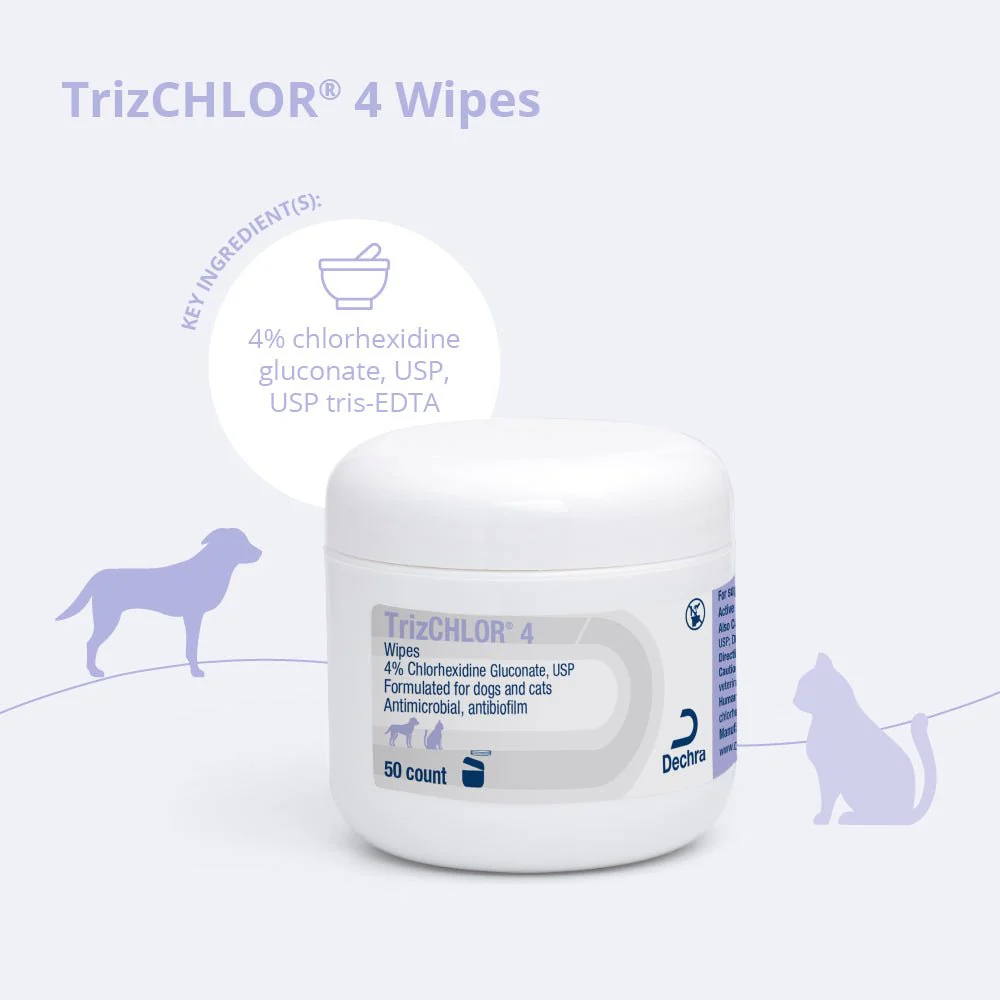 TrizCHLOR 4 Wipes – Antimicrobial Skin Care for Dogs & Cats, 50 ct - Image 2