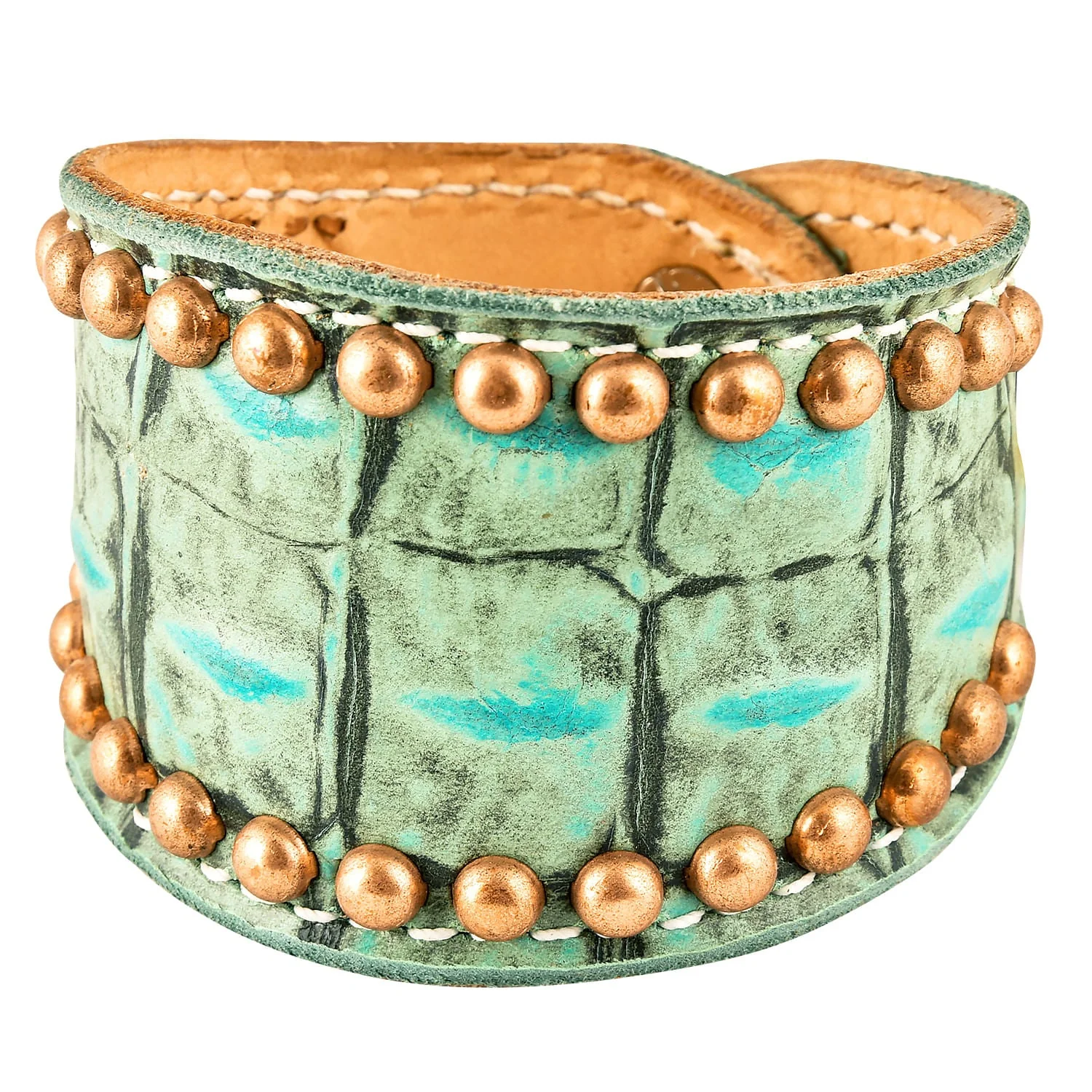 Turquoise Gator Cuff with Brass Spots - Image 2