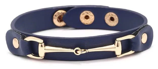 Vegan Leather Bracelet with Gold Tone Snaffle Bit