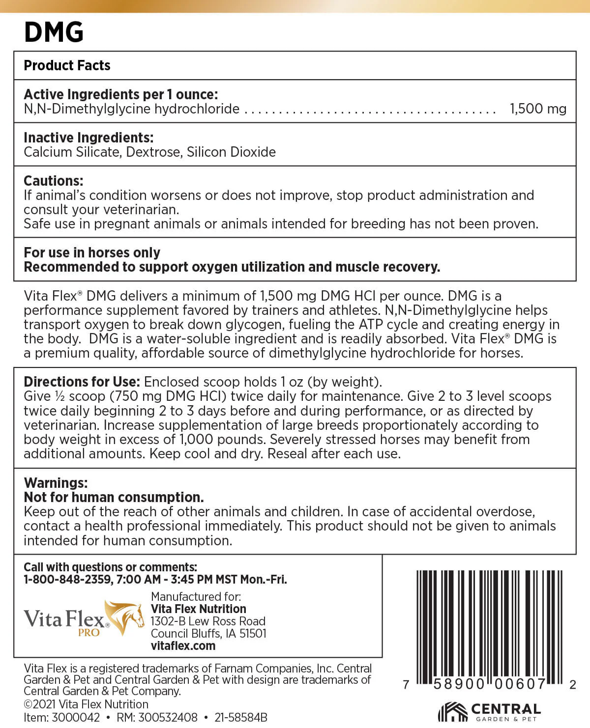 Vita Flex DMG 1500 Horse Supplement, 80 Day Supply - Image 3
