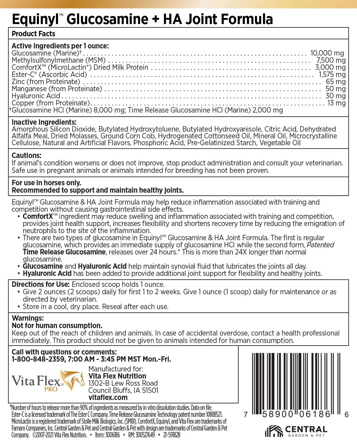 Vita Flex Equinyl Glucosamine Joint Formula with Hyaluronic Acid, 60 Day Supply - Image 2