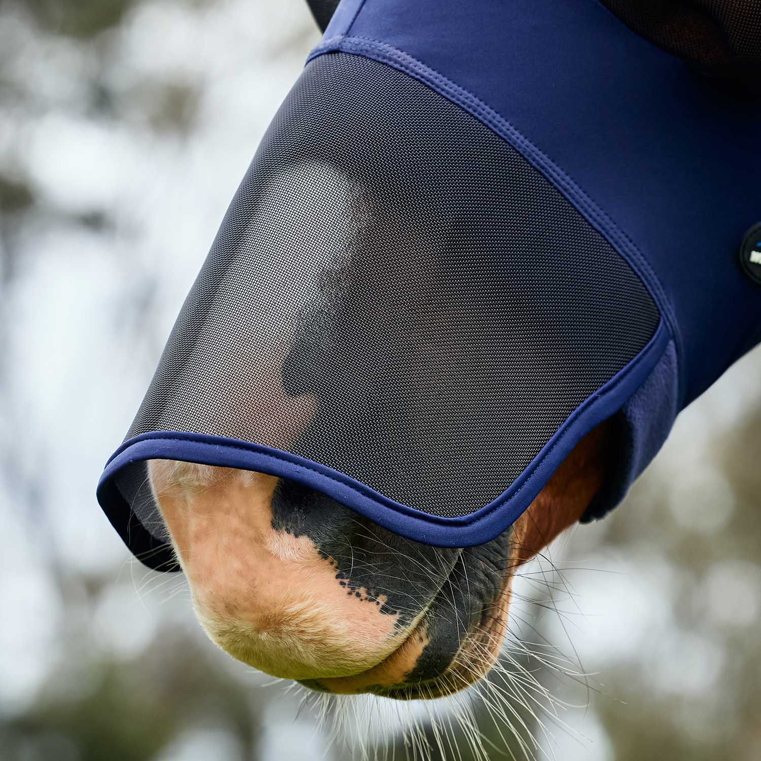 WeatherBeeta ComFITec Luxe Stretch Fly Mask with Ears & Nose, Navy - Image 3