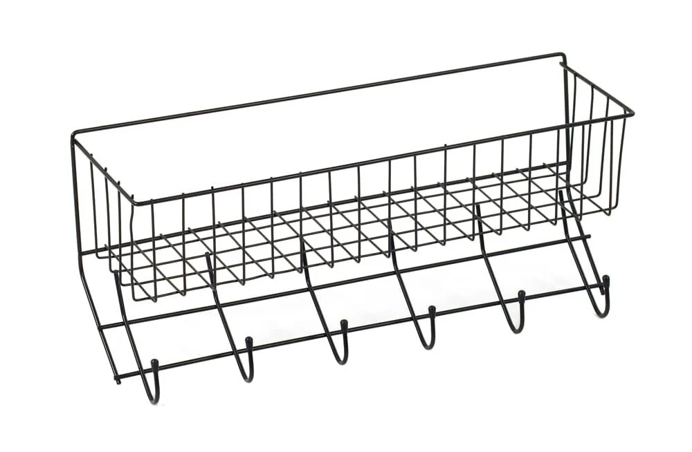 Wire 6-Hook Tack Rack with Basket - Image 2
